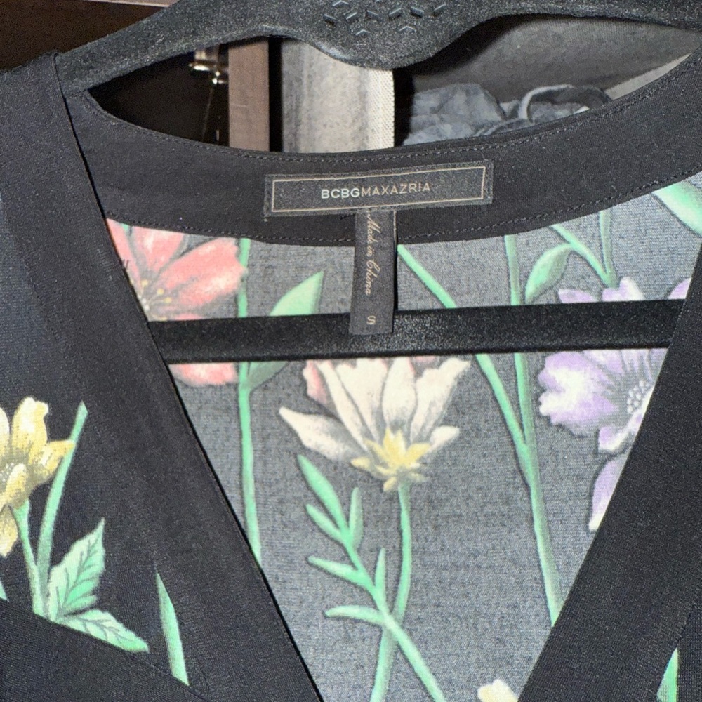 BCBGMaxAzria Asymmetrical Dress - Black with Floral Print